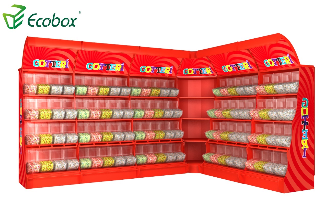 Ecobox TG-06101A estante de exhibición de metal para dulces con contenedores de cuchara 