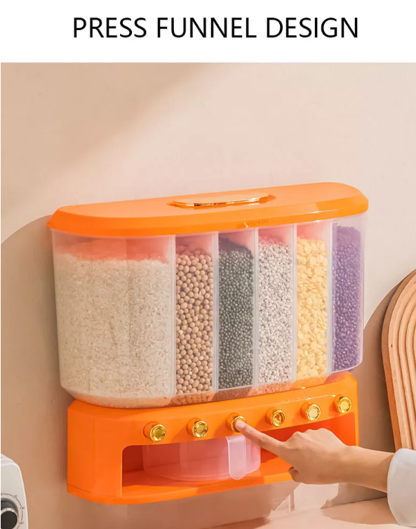 Caja de almacenamiento de alimentos de plástico Dispensador de granos y arroz Dispensador de cereales Contenedor Dispensador de granos de cocina con taza