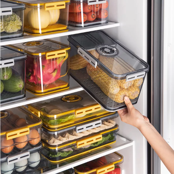 Caja organizadora congelada de cronometraje grueso transparente de plástico PET de grado alimenticio caja de almacenamiento para refrigerador